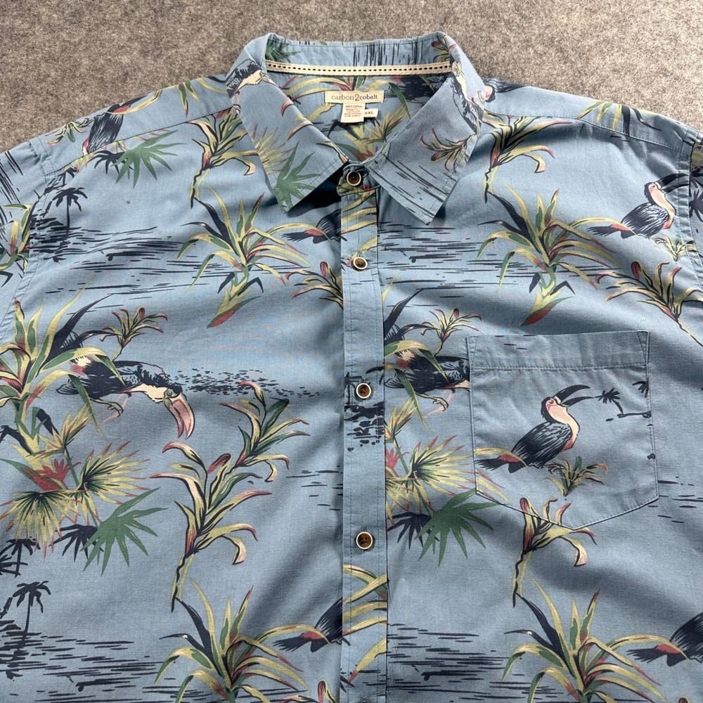 Carbon2Cobalt Toucan Print Shirt Mens XXL Blue Short Sleeve Tropical Flaw
